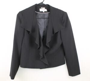 Vintage Calvin Klein Cropped Blazer Black Size 6 Y2K Corpcore Ruffle Collar